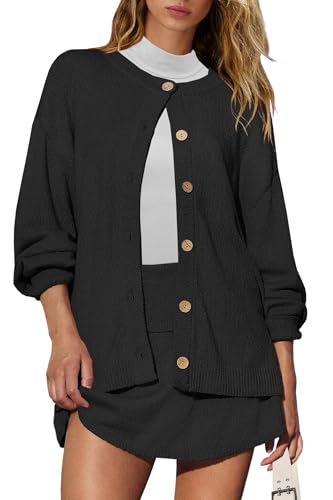 Image of Panadila Womens Sweater Skirt Set 2 Piece Outfits Sweater Skort Set Lounge Cardigan and Knit Skirt Matching Outfits
