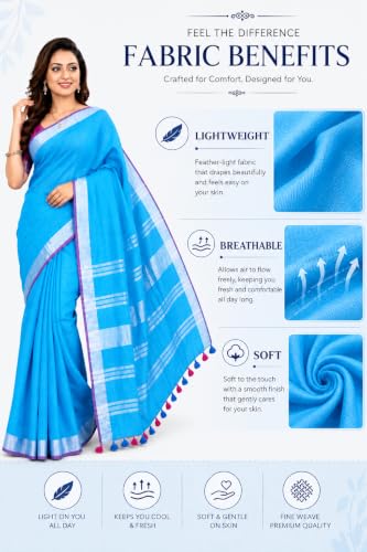 Image of HAIDER ALI AND SONS Grey Cotton Linen Saree for Women | Soft Linen Slub Blend Saree with Running Blouse Piece | Lightweight Handloom Style Saree | Office, Casual, Party & Festival Wear