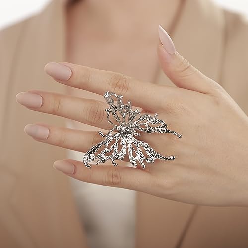 Aimimier Exaggerated Big Crystal Butterfly Ring Open Wedding Butterfly Jewelry for Women2