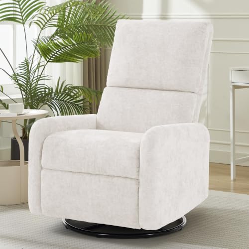 Image of Korser 360 Rocking Chair, Nursery Rocker Chair with Side Pockets, Glider Nursing Chair with Steel Structure Base, Small Chair for Small Spaces, Chenille Swivel Accent Chairs for Living Room, Nursing