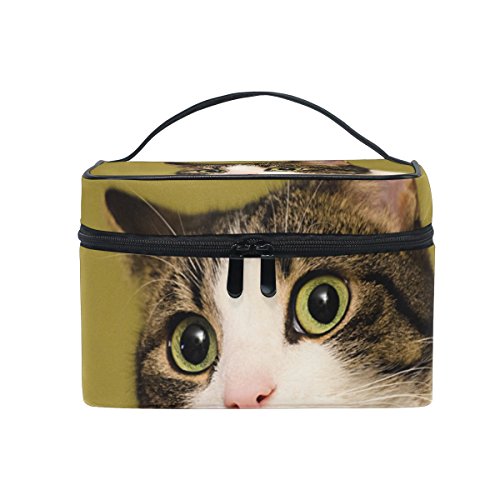 Preisvergleich Produktbild ISAOA Multifunktionale Make-up-Tasche Katze mit großen Augen Kulturbeutel Reise Kosmetik Aufbewahrungstasche Pinsel Tasche Waschbeutel Tragbare Reise Make-up Tasche für Frauen Mädchen