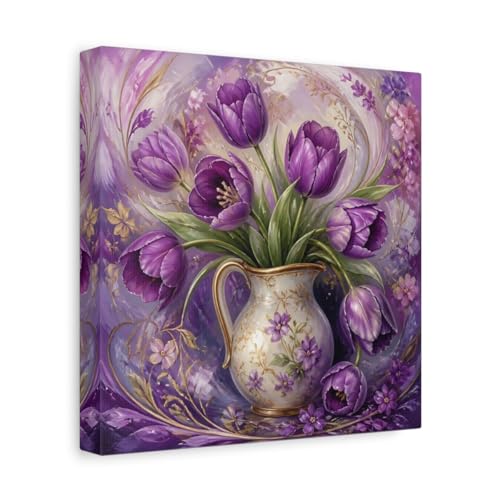 Toile tulipes violettes décoration murale salon tableau carré 25x25cm