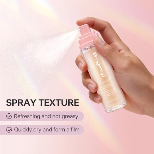 Emgmcp Sheer Setting Mist Sunscreen SPF 50, Broad Spectrum Shimmering Body Oil Mist for Face & Body, Hydrating Makeup-Friendly, Reef-Safe, Non-Greasy & Weightless Fast Drying for Dewy Finish (2pc)