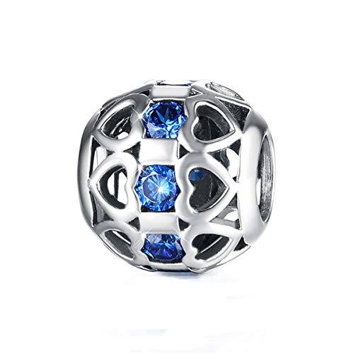 GW Charms Corazón Plata Ley 925 con Azul Swarovski Cristal para Pandora Pulsera para Acción de Gracias