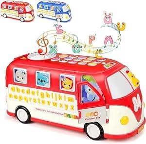 Relizaa Fun School Bus Toys for Toddlers, Learning & Educational Toys, Interactive 123 & ABC Learning for Toddlers Alphabet Toy, Telephone Keyboard Baby Music Toy for 2-5 Year Old Boy Girl Gift