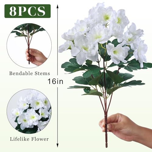 Image of YXZZWL 8 Bundles Artificial Flowers for Front Door, Fake Silk Azalea Bouquet Silk Flowers for Outside UV Resistant Realistic Faux Plants for Planter Farmhouse Patio Garden Walkways Home Decor (White)