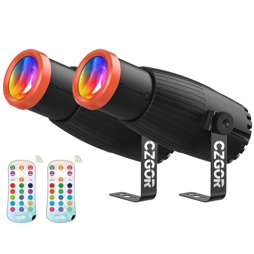 Pinspot Light 2 Pack, Czgor 18W RGBW with Remote for Disco Ball Pin Spotlight, Super Bright 16 Colors 4 in 1 LED, Manual Focus, Stage Effect Lighting for DJ Party Wedding