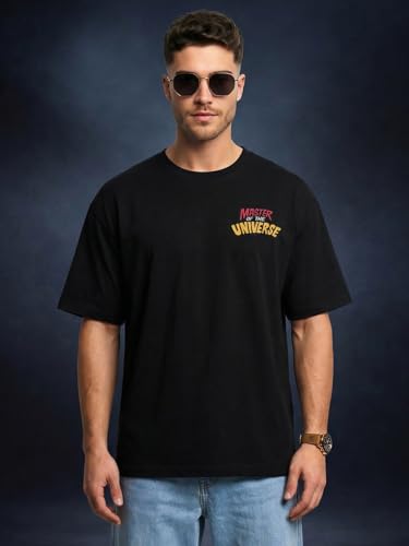 Image of Veirdo Men's Oversized Heavy 240 GSM Cotton T-Shirt | Round Neck | Graphic Puff Print | Relaxed Fit | Drop Shoulder | Casual Summer Wear