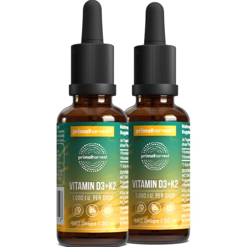 Primal Vitamin D3 & K2 Drops by Primal Harvest - Nutritional multivitamin with MCT Oil, Liquid Vitamin with Dropper Bottle, for Men and Women, 980 Drops (2 Pack)