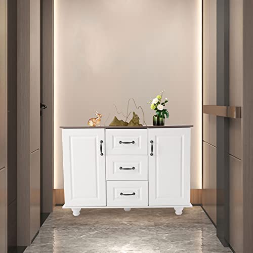 Yinzinr 3 Drawers Sideboard Cupboard, 2 Door Coffee Bar Cabinet, Freestanding Cupboard Cabinet White 29In #TOP3