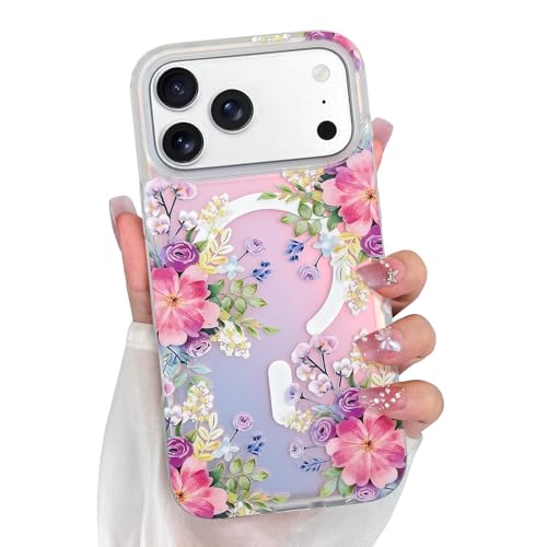 Coque iPhone 17 Pro Max rose fleurie compatible Magsafe idée cadeau femme
