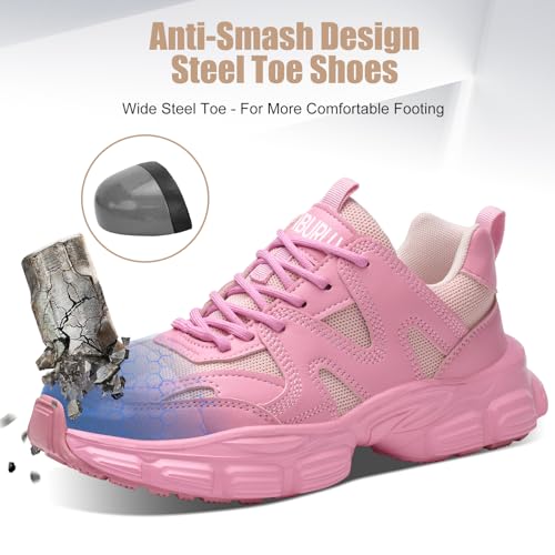 Image of Hogent Steel Toe Shoes for Women Men Wide Non Slip Composite Work Sneakers Indestructible Comfortable Safety Tennis Shoes Lightweight Breathable Construction Sneakers Puncture Proof Ergonomic Design