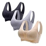 CSKJ 3 Pcs BH Damen Ohne Bügel Sport BH Bequem Nahtlose Unterwäsche Frauen Sehr Weich Push Up BHS Spitze für Schlafen Fitness Laufen Yoga Bustier Wohlfühl BHS, Damen Sale, Multicolor, XX-Large