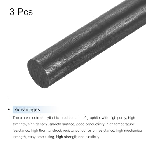 QUARKZMAN Graphitstab, Graphitrührstab Zylinder Stab Kohlestab 305x16mm Schwarz für Elektrode, Schmelzen, Gießen, Schmelztiegel, Packung mit 3 Stück