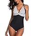Produktbild Damen Bademode Retro Streifen Twist Front Badeanzug Plus Size High Waist Push Up Badeanzug Casual Beach Bauchweg Einteiler Beachwear Monokini Surfen Badeanzug Leotard Gr. 50, Schwarz