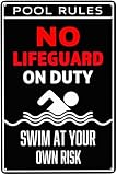 Normas De La Piscina: No Hay Socorrista De Guardia. Nadar Bajo Su Propia Responsabilidad. Cartel De Chapa Divertido Letrero De Metal Letrero De Lata para Clube Salón Hogar 20X30Cm