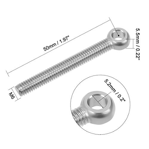 Image of uxcell M6 x 50mm Machinery Shoulder Swing Lifting Eye Bolt 304 Stainless Steel Metric Thread 2pcs