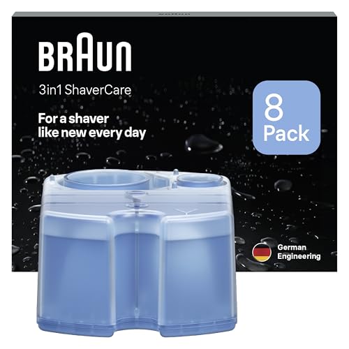 Braun ShaverCare 3 en 1 Cartuchos de Recambio Para El Centro de Limpieza y Carga SmartCare, Limpiador de Afeitadora Eléctrica Hombre, Pack de 8 recambios, Aroma Fresco de Limón