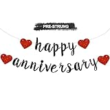 BEISHIDA Glitter Black Red Happy Anniversary Banner, Pre-Strung Glitter Happy Anniversary Banner Anniversary Party Garland Sign for Wedding Engagement Party Decorations & Decor(NO DIY)