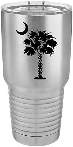 Tumbler Stainless Steel Vacuum Insulated Travel Mug Palmetto Tree South Carolina Palm Moon (Stainless Steel, 30 oz)