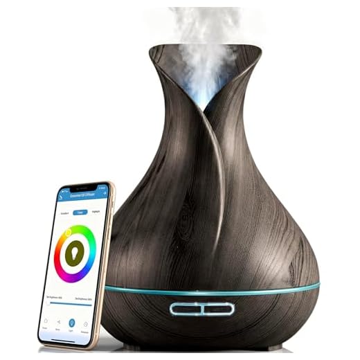 Smart WiFi Wireless Essential Oil Aromatherapy 400ml Ultrasonic Diffuser & Humidifier with Alexa & Google Home Phone App & Voice Control - Create Schedules - LED & Timer Settings Dark Brown