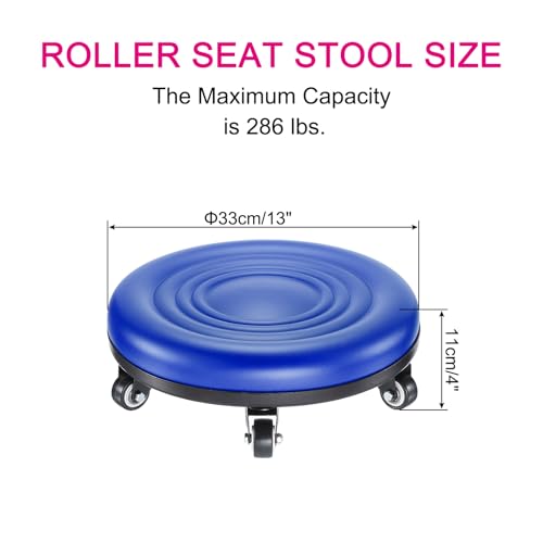 PATIKIL Low Roller Seat Wheel Stool Chair - PU Leather Universal Wheel for Home Office Fitness - Round Rolling Short Stool (Blue) by PATIKIL - Image 2