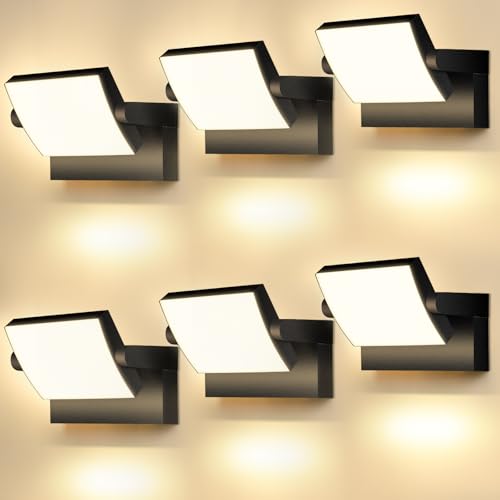 GXXG 6 Piezas 40W Apliques Pared Exterior Rotación Foco LED Exterior Bianco Caldo 3000K,Apliques Pared Interior 4000LM, Lampara LED Pared IP65 Impermeable, Iluminación LED para Garaje, Patio, Terraza