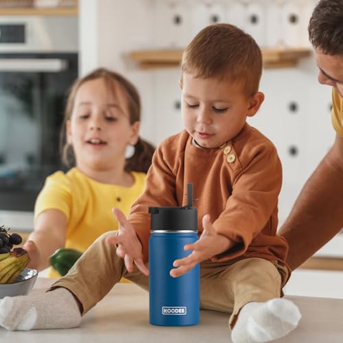 Image of koodee Small Water Bottle -12 oz Stainless Steel Vacuum Insulated Water Bottle BPA Free, Boy Water Bottle for School Wide Mouth Flask (Navy)