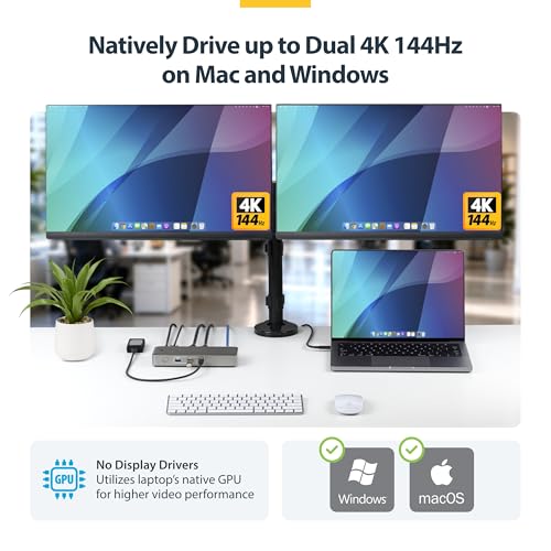 Image of StarTech Driverless USB4 Dock, Dual 4K 144Hz for Mac and Windows, 100W | Universal USB-C dock, M4 and M5 MacBook, Plug-and-play, Single 8K 60Hz DisplayPort, 2.5GbE, Lock slot