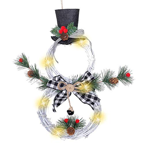 雪だるまLEDライトリース クリスマスリース おしゃれ 雪だるま花輪 ドアリース クリスマスツリー飾り フロントドア 玄関 暖炉 壁掛け 飾り付け クリスマス お祭り 贈答用 誕生日 ギフト 北欧風