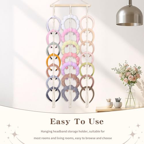 AOFLLU Headband Holder Organizer for Girl,Macrame Hairband Storage for Women,Boho Hair Hoop Display Hanging Hair Accessories Organizer Bedroom College Dorm Decor Wall Door — view 4