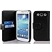 Cadorabo Case works with Samsung Galaxy MEGA 5.8 in OXID BLACK (Design BOOK STRUCTURE) – with 2 Card Slots – Wallet Case Etui Cover Pouch PU Leather Flip