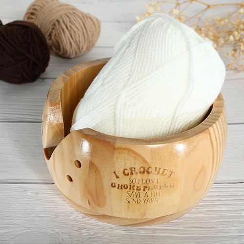 Image of I Crochet So I Don't Choke People Yarn Bowls- Yarn Bowls for Crocheting, 6 inch x 3 inch Knitting Yarn Bowl with Holes, Crochet Bowls for Yarn, Knitting Accessories for Crocheting, Gifts for Crocheters (WOOD)