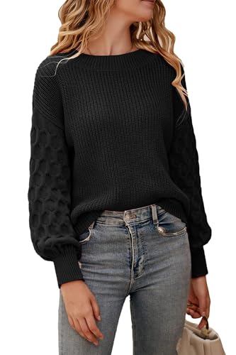 PRETTYGARDEN Women's Fall 2025 Pullover Sweater Casual Long Sleeve Loose Chunky Knit Tops Blouse Winter Fashion Clothing (Black,Large)
