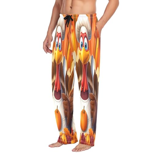 Men's Thanksgiving Autumn Fall Turkey Pumpkin Sleep Pajama Pant Bottoms with Pockets A23047963
