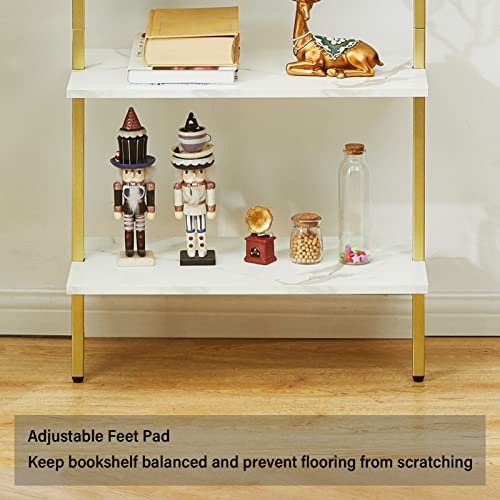 Superjare Modern Ladder Shelf, 5-Tier Open Wall-Mounted Bookshelf With Stable Metal Frame, 72 Inches Storage Rack Shelves, Stand Bookcase For Home Office - Marble/Gold #TOP4