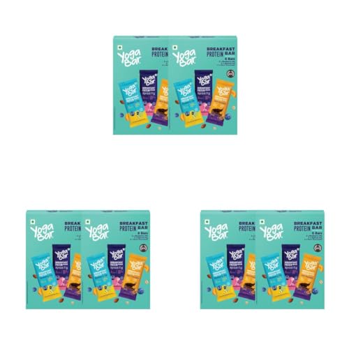 Image of Yogabar Breakfast Protein Bars, 12 Bars | Easy & Convenient Breakfast On-the-GO | High in Protein & Fibre | Quick Protein Snack that helps in Weight Loss Management (12 Bars, Variety Pack) (Pack of 3)