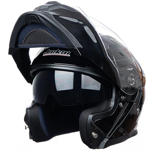 JIEKAI New Enhanced Version Adult Motorcycle Modular Full Face Helmet Flip up Dual Visor Helmets DOT Approved (Gloss Black, M) by Jiekai - Used condition - CA$74.32