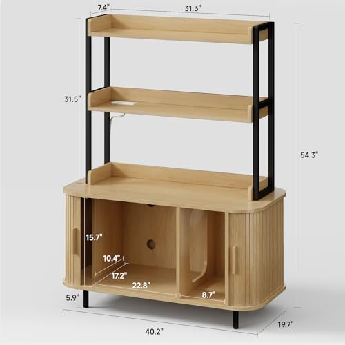 Image of ONBRILL 54 Inch Hidden Litter Box Furniture with Shelves and Outlets,Oak