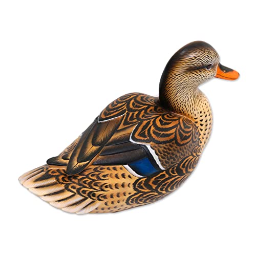 Novica Handmade Wood Statuette Painted Female Mallard Duck From Bali Brown Indonesia Sculpture Animal Themed Nat Geo Decor Birdduck 'Elegant Mallard' #TOP4