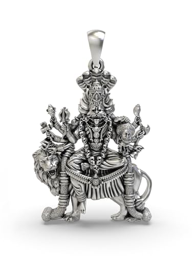 Exotic India 925 Sterling Silver Goddess Pratyangira Mata Pendant Pure Silver Spiritual Jewelry for Men & Women