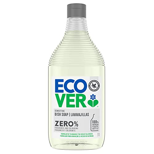Ecover ZERO Lavavajillas - Lavavajillas a mano con ingredientes biodegradables a base de plantas, contiene 0% de fragancia y 0% de colorante, hipoalergénico y vegano - 450 ml