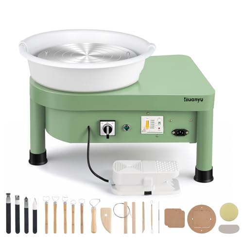Huanyu Pottery Wheel Machine, 12-Inch Wheel Head with Bat System Foot Pedal Electric Ceramic Forming Machine Art Clay DIY Sculpting Tool Kit