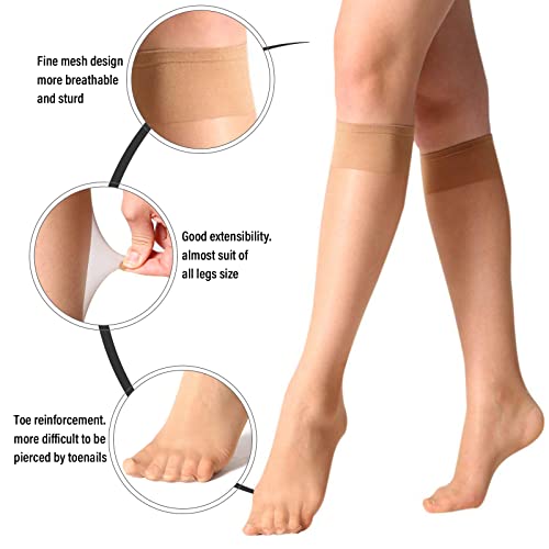 Manzi 12 Pairs Lady's Sheer Knee High Stockings (6 Pairs Black,6 Pairs Natural) #TOP3