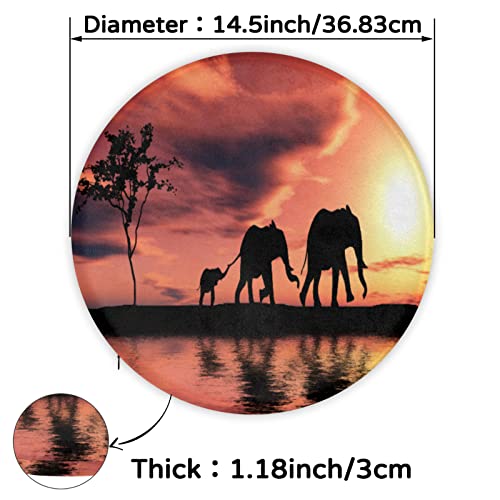 Chair Pads Elephant Sunset Round Chair Cushions, Fabric Chair Pillow, Comfort Softness Seat Cushion For Dining Chair, Thicken Chair Padding For Refurbishment Diameter 14.5In #TOP1
