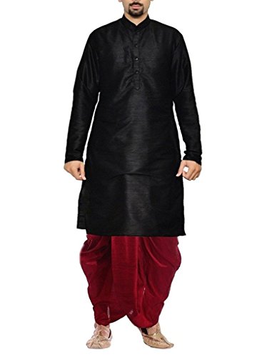 Dhoti Kurta negro para hombre en mezcla de seda talla 38