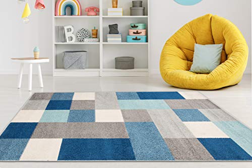 Carpeto Rugs Alfombra Moderna de Salón Grande y Dormitorio de Pelo Largo - Alfombras de Habitación Juveniles e Infantiles, para Bebés, Niños y Niñas - Gris Turquesa 1-200 x 290 cm