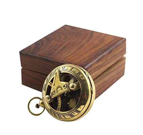 Marine Sundial Compass with Antique Nautical Solid Pocket Compass in Box Vintage Polish with Brass Finish Navigate Device Collection - Image 6