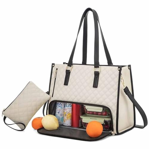 AXFSHJD 2 en 1 Sac fourre-Tout Combo pour Lunch, Sac fourre-Tout de Travail avec Compartiment pour Le déjeuner, Sac fourre-Tout pour Les Femmes travaillant White