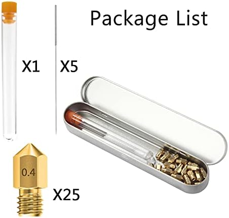 0.4MM MK8 Ender 3 Nozzles 25 pcs 3D Printer Brass Nozzles Extruder for Makerbot Creality CR-10 with 5 Needles and Metal Storage Box (0.4mm)